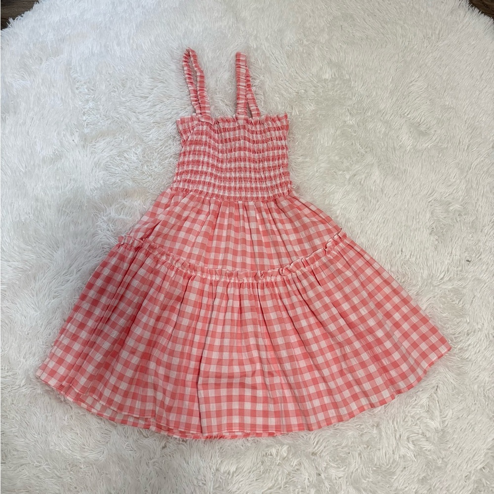 BUMP BIDDY MATERNITY LAURIE GINGHAM SMOCKED PINK DRESS MEDIUM